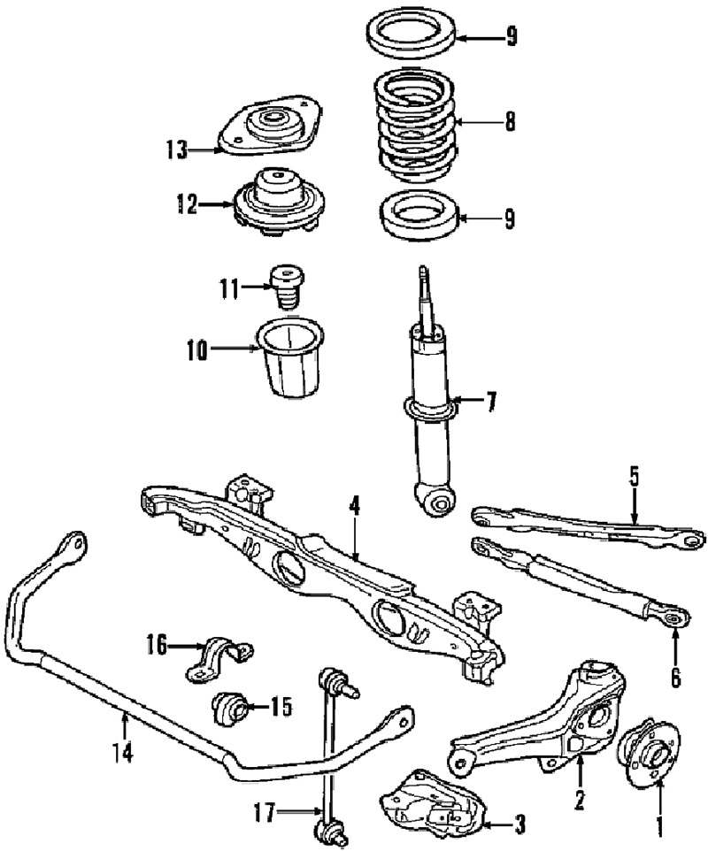 The Mini's suspension is pretty simple and light, and the struts place the weight up high for better cornering dynamics. Note the long stabilizer bar link (courtesy BMW). Mini suspension