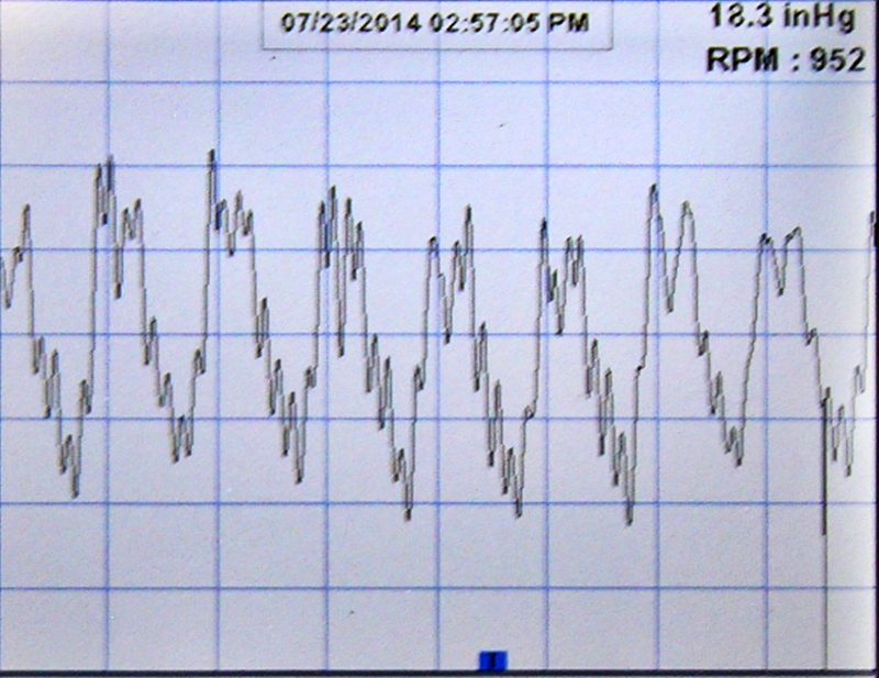 This screen shot shows that the vacuum signal the engine is producing has some anomalies. The readings indicate that the engine will need further diagnostic attention. This screen shot shows that the vacuum signal the engine is producing has some anomalies. The readings indicate that the engine will need further diagnostic attention.