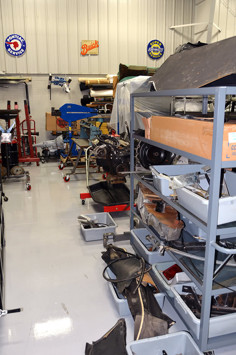 Shelving, engine stands, transmission stands, lifts, and equipment -- it’s all got wheels. Makes cleaning the shop a ton easier, too! put it in tubs and put it on wheels even tools and equipment