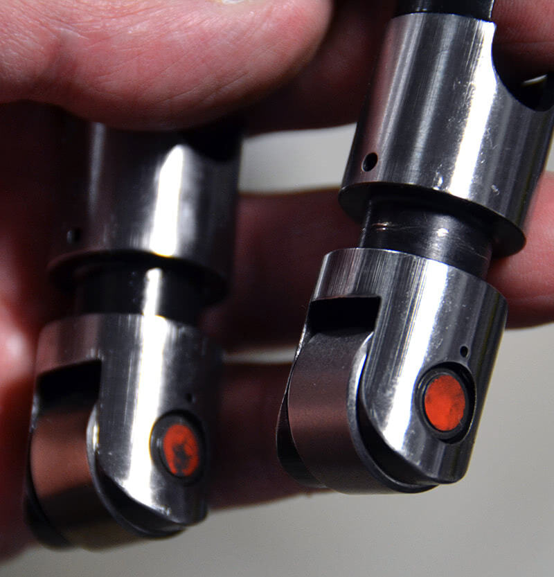 This set of Iskendarian solid lifters features a heavy-duty Marathon bushing style bearing in place of the typical needle bearing used by most lifter manufacturers. They are completely rebuildable and very durable. We have gone as long as six seasons on a set, with valve spring seat pressures running around 325 lbs. and over-the-nose pressures of 850 lbs. Good solid product from an old and respected company. Isky-solid-bushing-marathon-hd-bearing-rebuildable