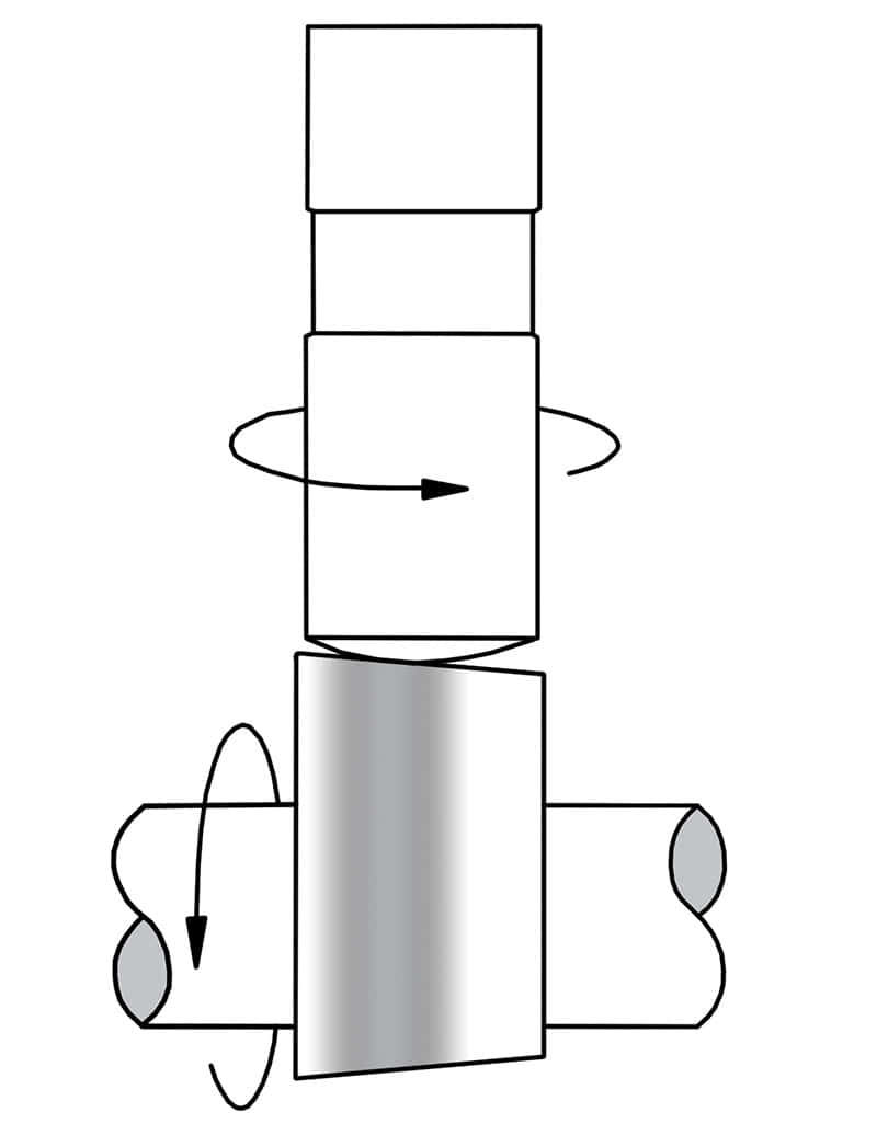 This is how a flat tappet rotates on its cam lobe, mitigating wear. 